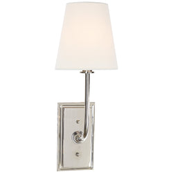 Thomas O'Brien Hulton Sconce in Polished Nickel with Crystal Backplate with Linen Shade