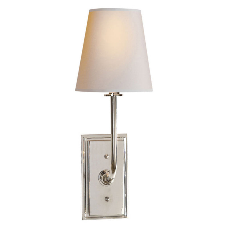 Thomas O'Brien Hulton Sconce in Polished Nickel with Crystal Backplate and Natural Paper Shade