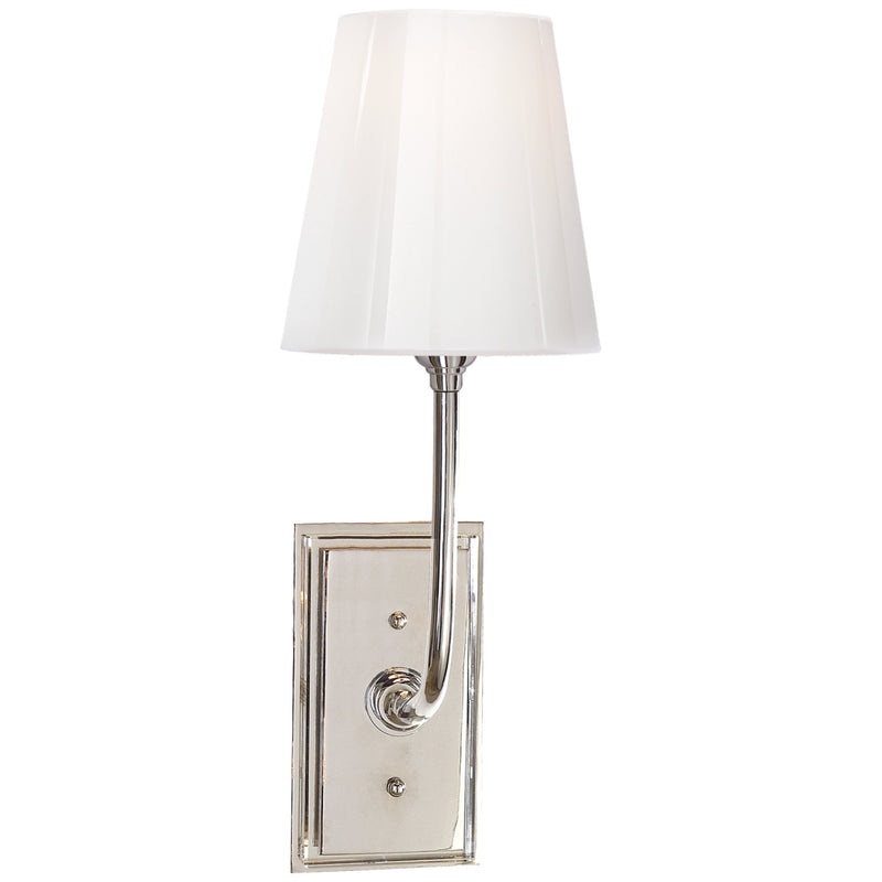 Thomas O'Brien Hulton Sconce in Polished Nickel with Crystal Backplate and White Glass Shade