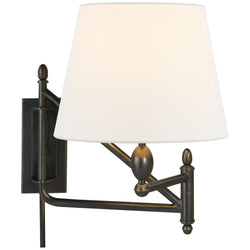 Thomas O'Brien Paulo Small Bracket Light in Bronze with Linen Shade