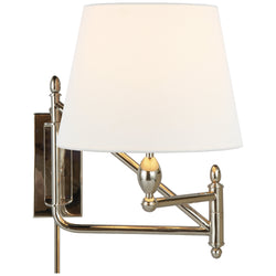 Thomas O'Brien Paulo Small Bracket Light in Polished Nickel with Linen Shade