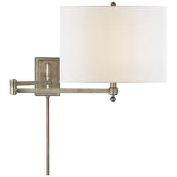 Thomas O'Brien Hudson Swing Arm in Antique Nickel with Linen Shade