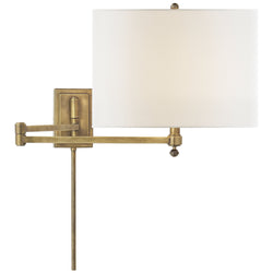 Thomas O'Brien Hudson Swing Arm in Hand-Rubbed Antique Brass with Linen Shade