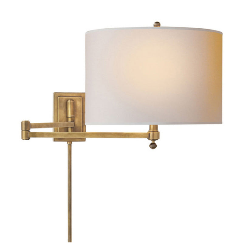 Thomas O'Brien Hudson Swing Arm in Hand-Rubbed Antique Brass with Natural Paper Shade