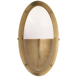 Thomas O'Brien Pelham Oval Light in Hand-Rubbed Antique Brass with White Glass