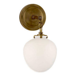 Thomas O'Brien Katie Small Acorn Sconce in Hand-Rubbed Antique Brass with White Glass