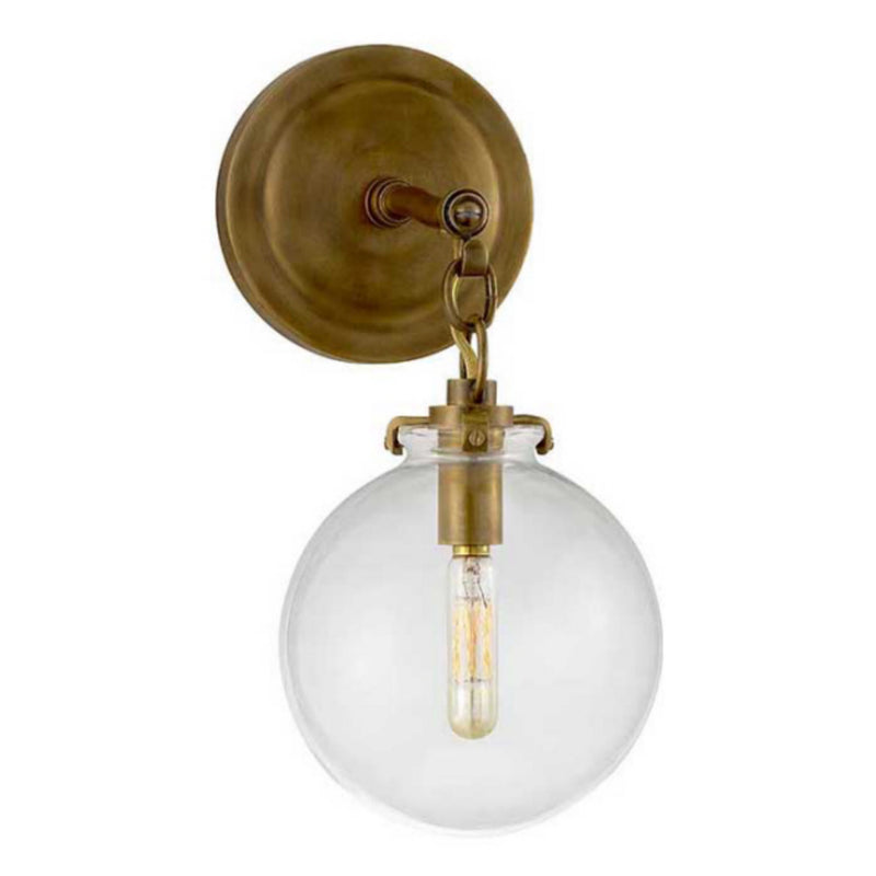 Thomas O'Brien Katie Small Globe Sconce in Hand-Rubbed Antique Brass with Clear Glass