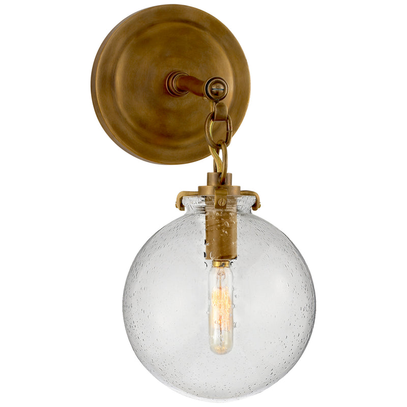 Thomas O'Brien Katie Small Globe Sconce in Hand-Rubbed Antique Brass with Seeded Glass
