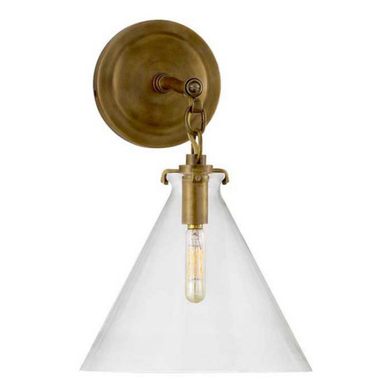Thomas O'Brien Katie Small Conical Sconce in Hand-Rubbed Antique Brass with Clear Glass