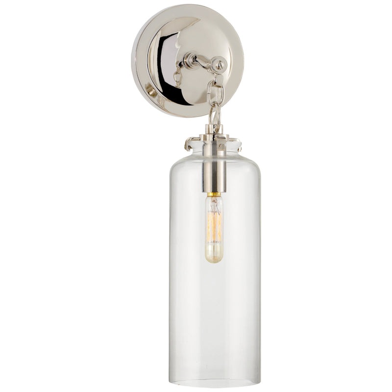 Thomas O'Brien Katie Small Cylinder Sconce in Polished Nickel with Clear Glass
