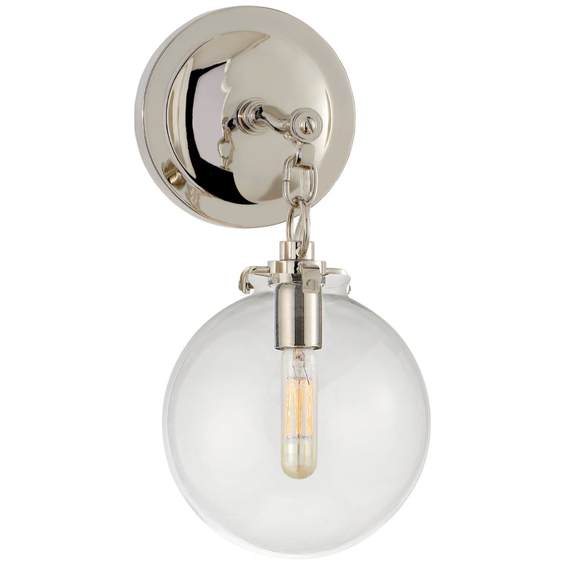 Thomas O'Brien Katie Small Globe Sconce in Polished Nickel with Clear Glass