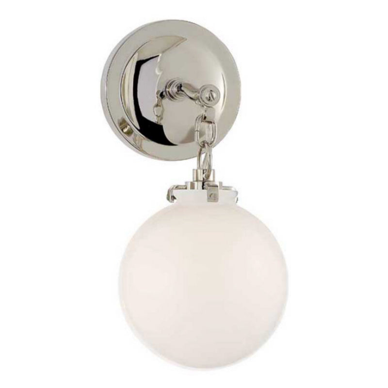 Thomas O'Brien Katie Small Globe Sconce in Polished Nickel with White Glass