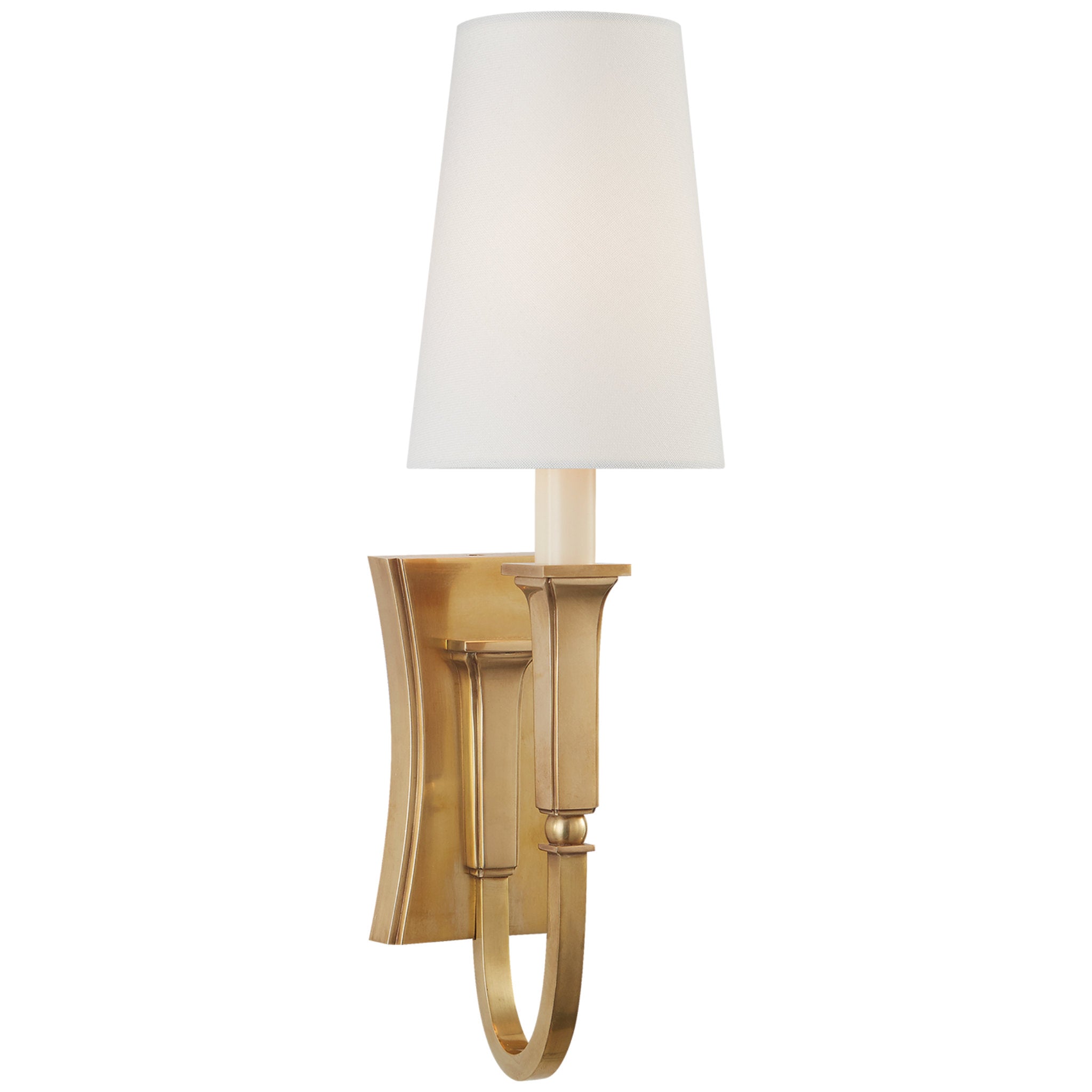 Thomas O'Brien Delphia Small Single Sconce in Hand-Rubbed Antique Brass with Linen Shade