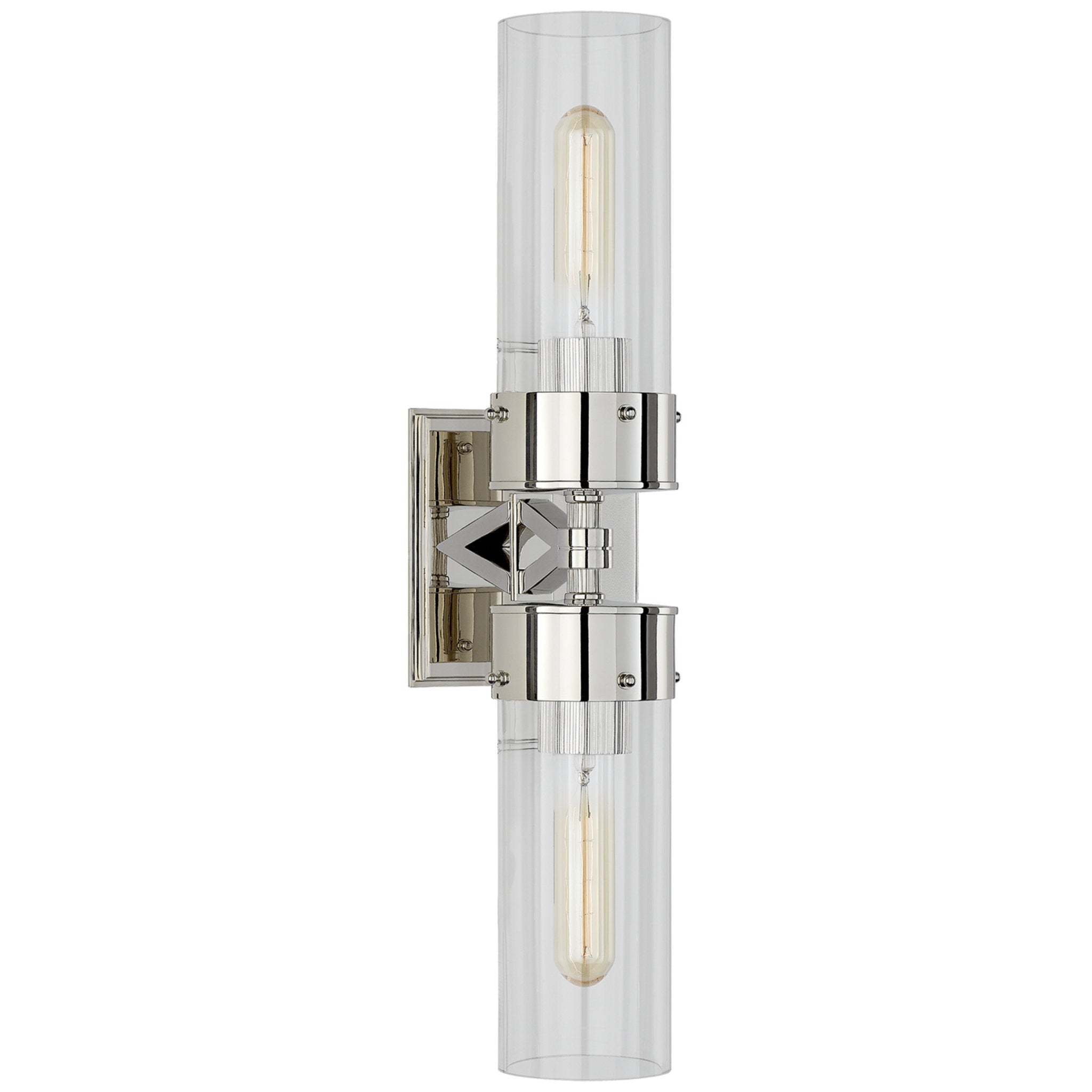 Thomas O'Brien Marais Large Double Bath Sconce in Polished Nickel with Clear Glass