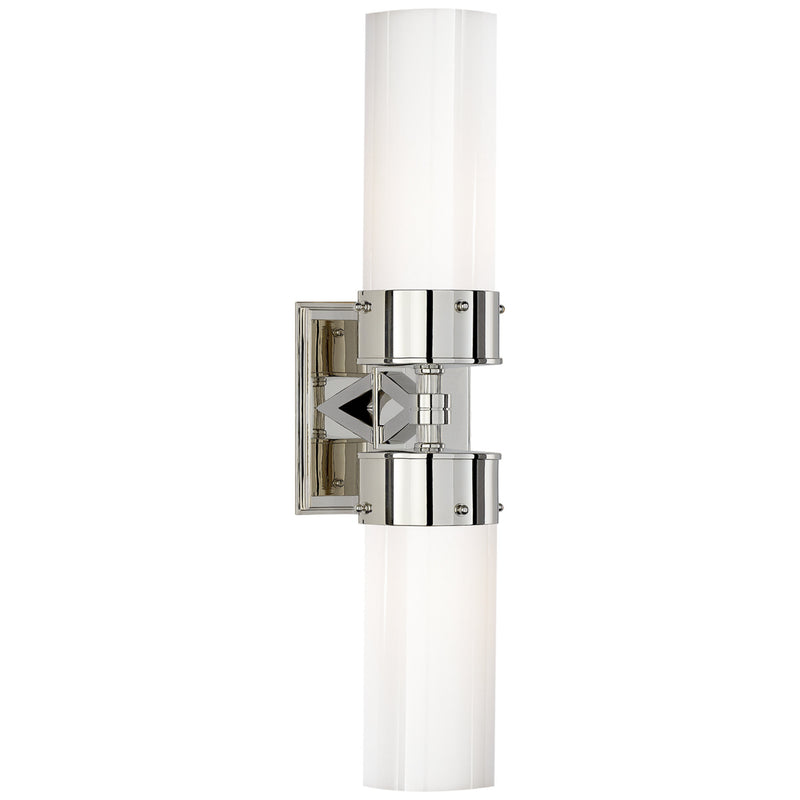 Thomas O'Brien Marais Large Double Bath Sconce in Polished Nickel with White Glass