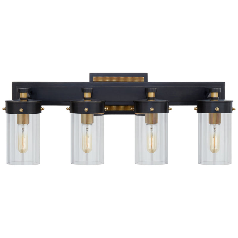 Thomas O'Brien Marais Four-Light Bath Sconce in Bronze and Hand-Rubbed Antique Brass with Clear Glass