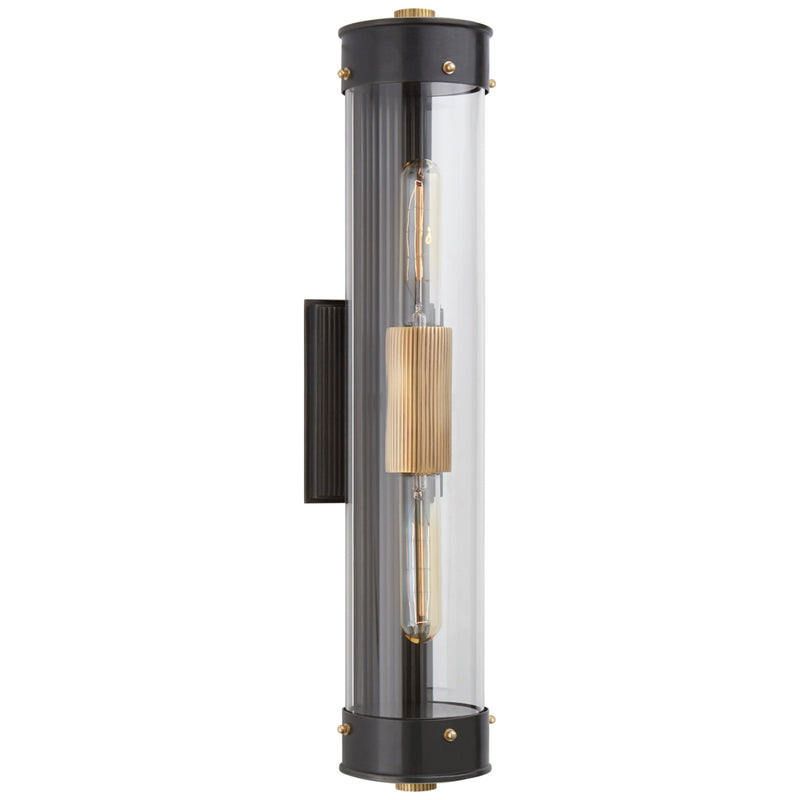 Thomas O'Brien Marais Linear Bath Sconce in Bronze and Hand-Rubbed Antique Brass with Clear Glass