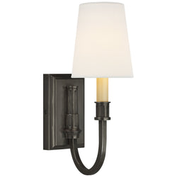 Thomas O'Brien Modern Library Sconce in Bronze with Linen Shade