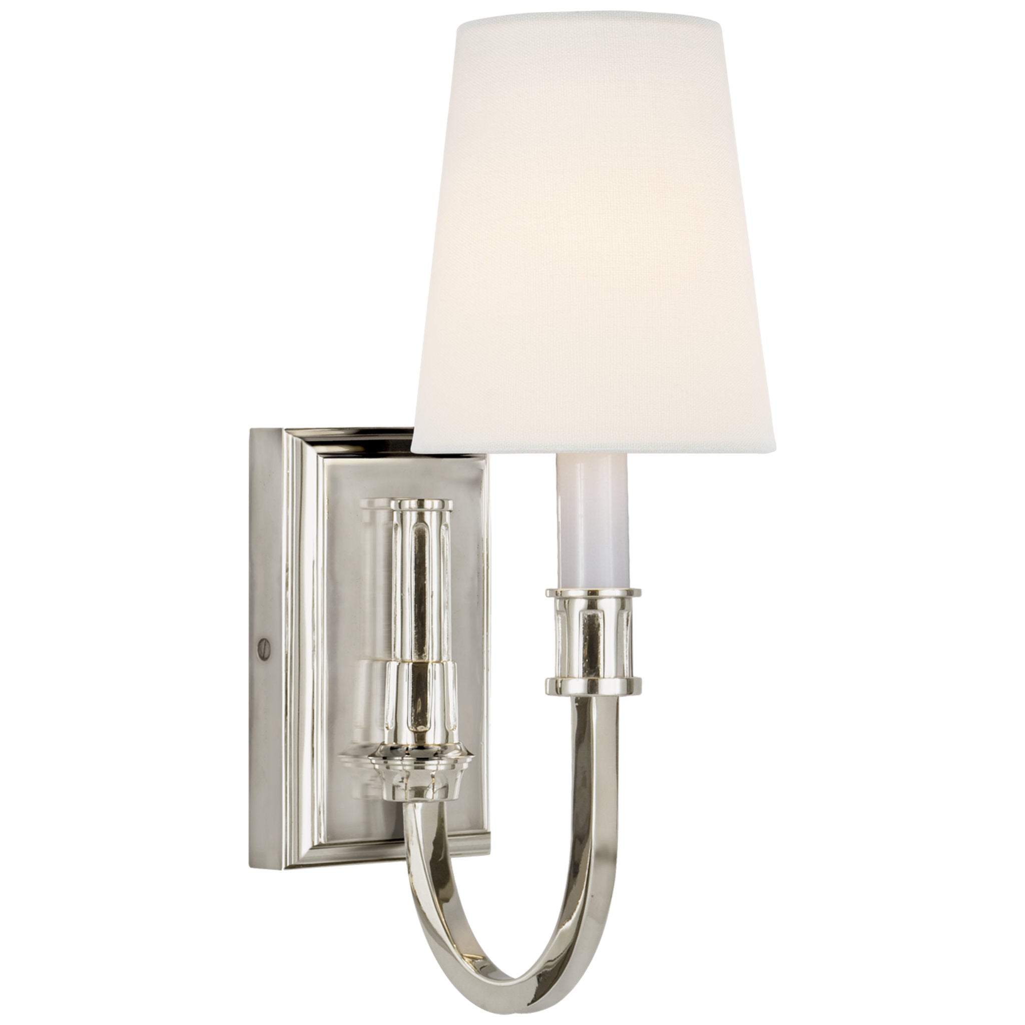 Thomas O'Brien Modern Library Sconce in Polished Nickel with Linen Shade