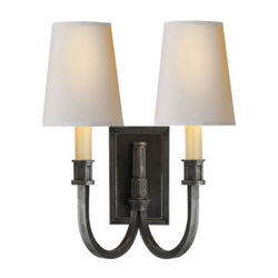 Thomas O'Brien Modern Library Double Sconce in Bronze with Natural Paper Shades