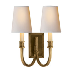 Thomas O'Brien Modern Library Double Sconce in Hand-Rubbed Antique Brass with Natural Paper Shades