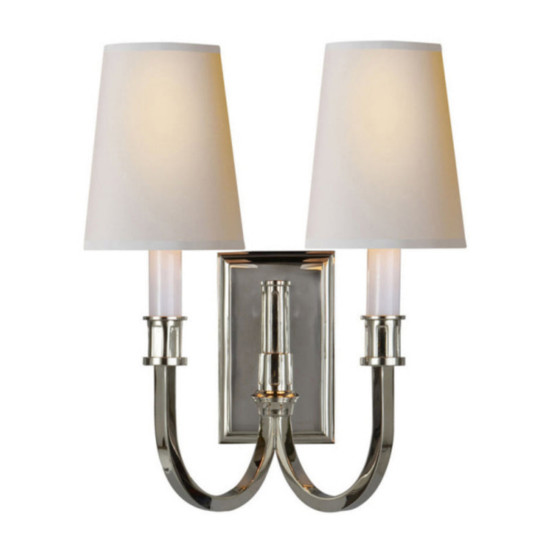 Thomas O'Brien Modern Library Double Sconce in Polished Nickel with Natural Paper Shades