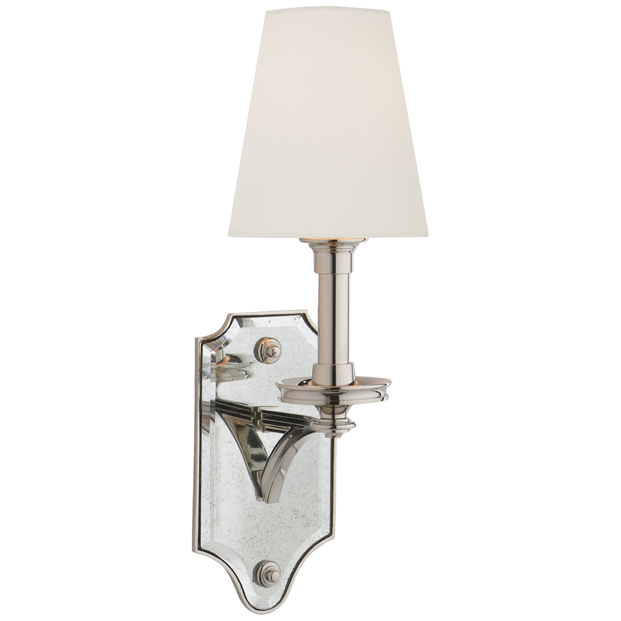 Thomas O'Brien Verona Mirrored Sconce in Polished Nickel with Linen Shade