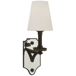 Thomas O'Brien Verona Mirrored Sconce in Weathered Iron with Linen Shade