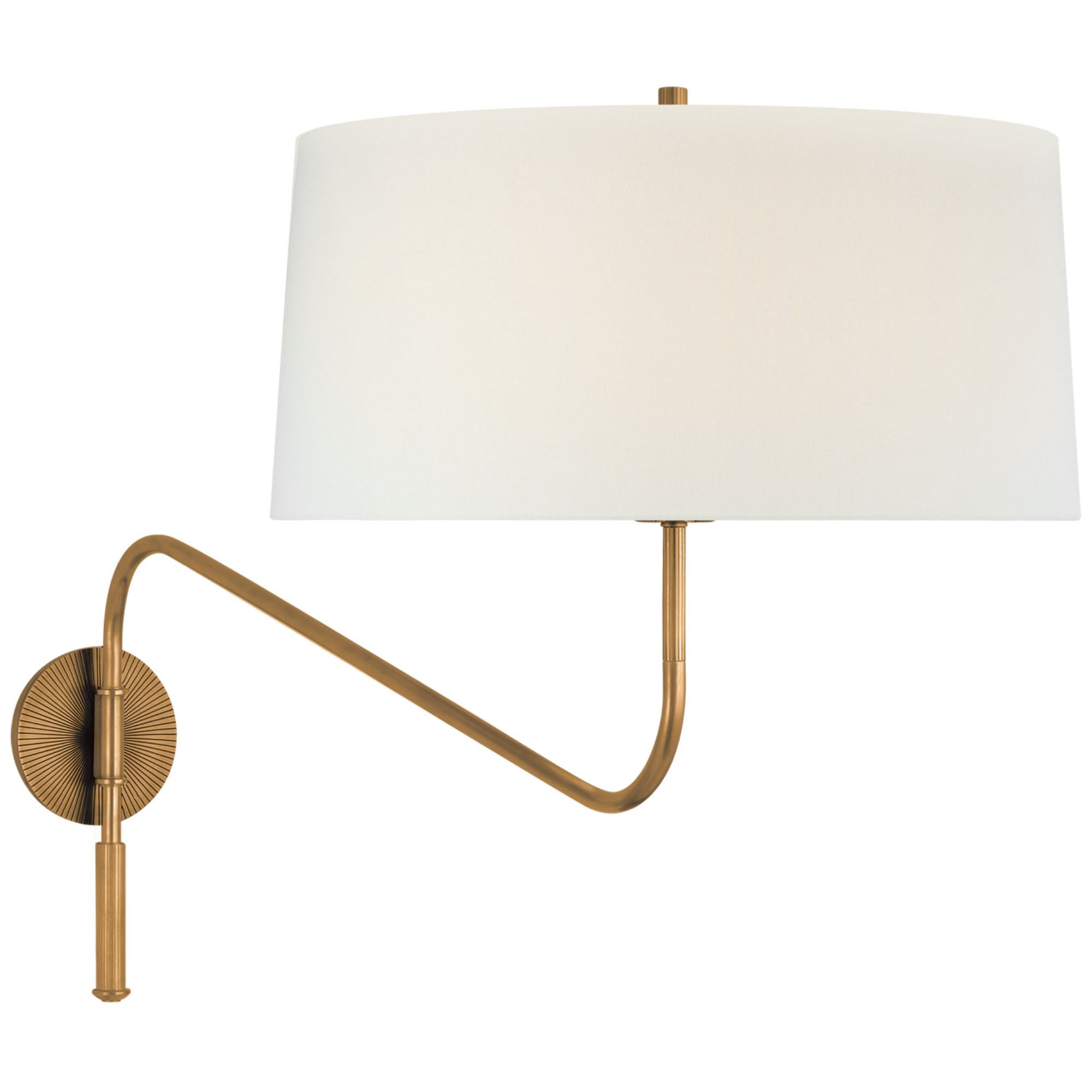 Thomas O'Brien Canto Grande Swinging Wall Light in Hand-Rubbed Antique Brass with Linen Shade W17" x H21.5"