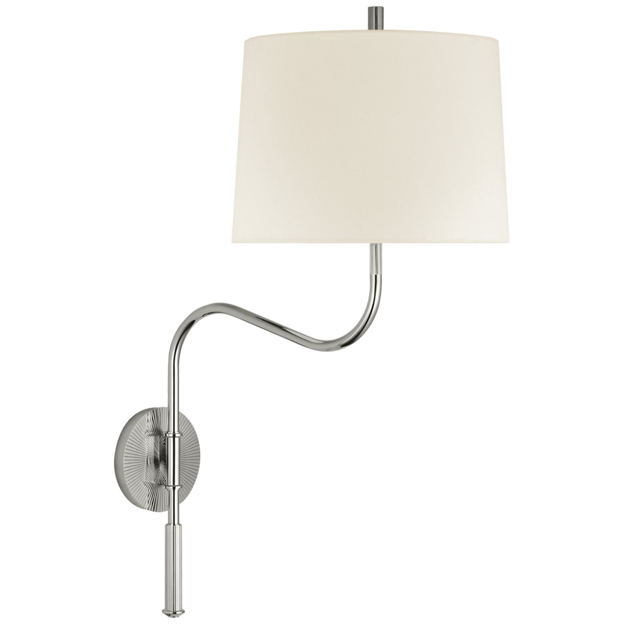 Thomas O'Brien Canto Medium Swinging Wall Light in Polished Nickel with Linen Shade W11" x H25.5"