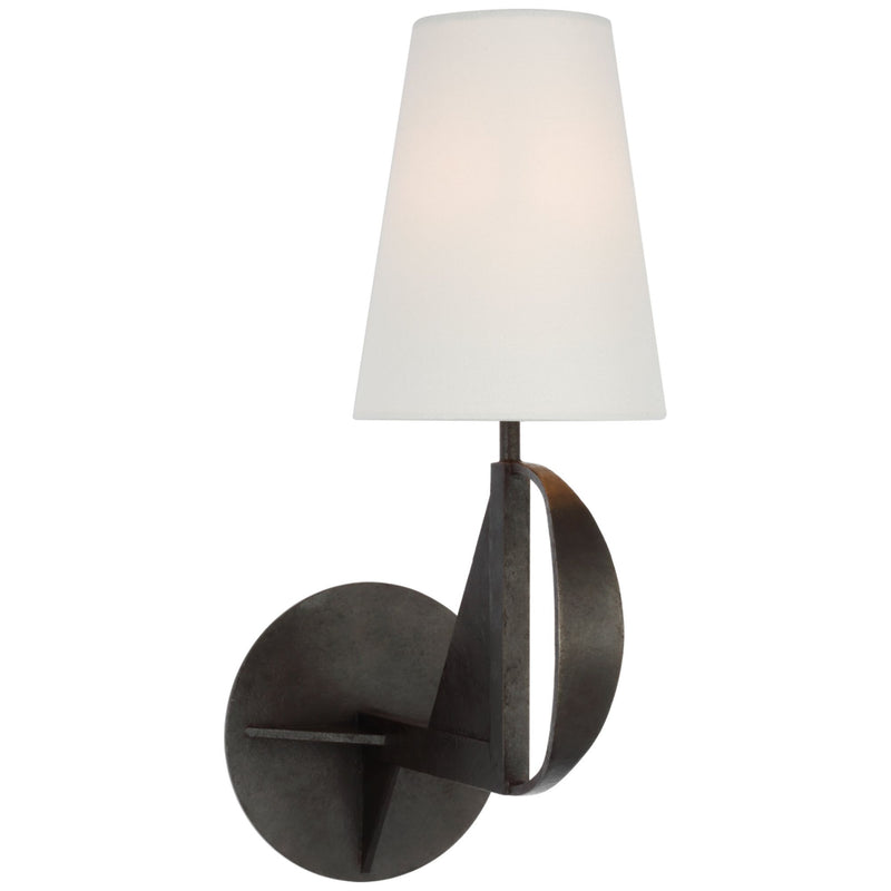Thomas O'Brien Auxerre Medium Blacksmith Sconce in Aged Iron with Linen Shade