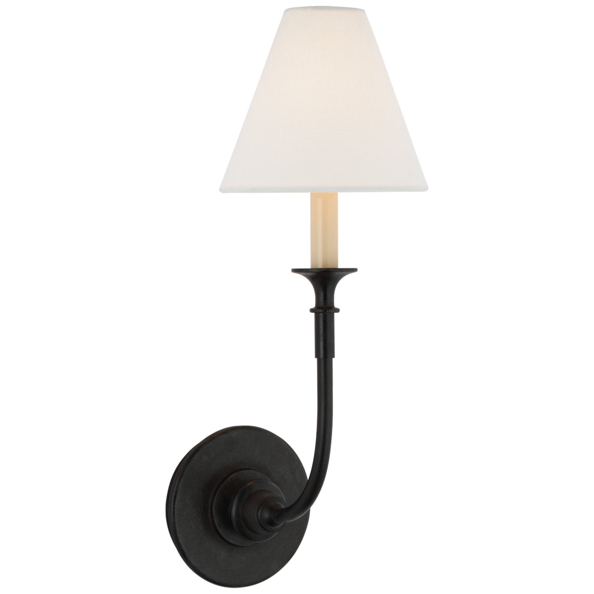 Thomas O'Brien Piaf Single Sconce in Aged Iron with Linen Shade