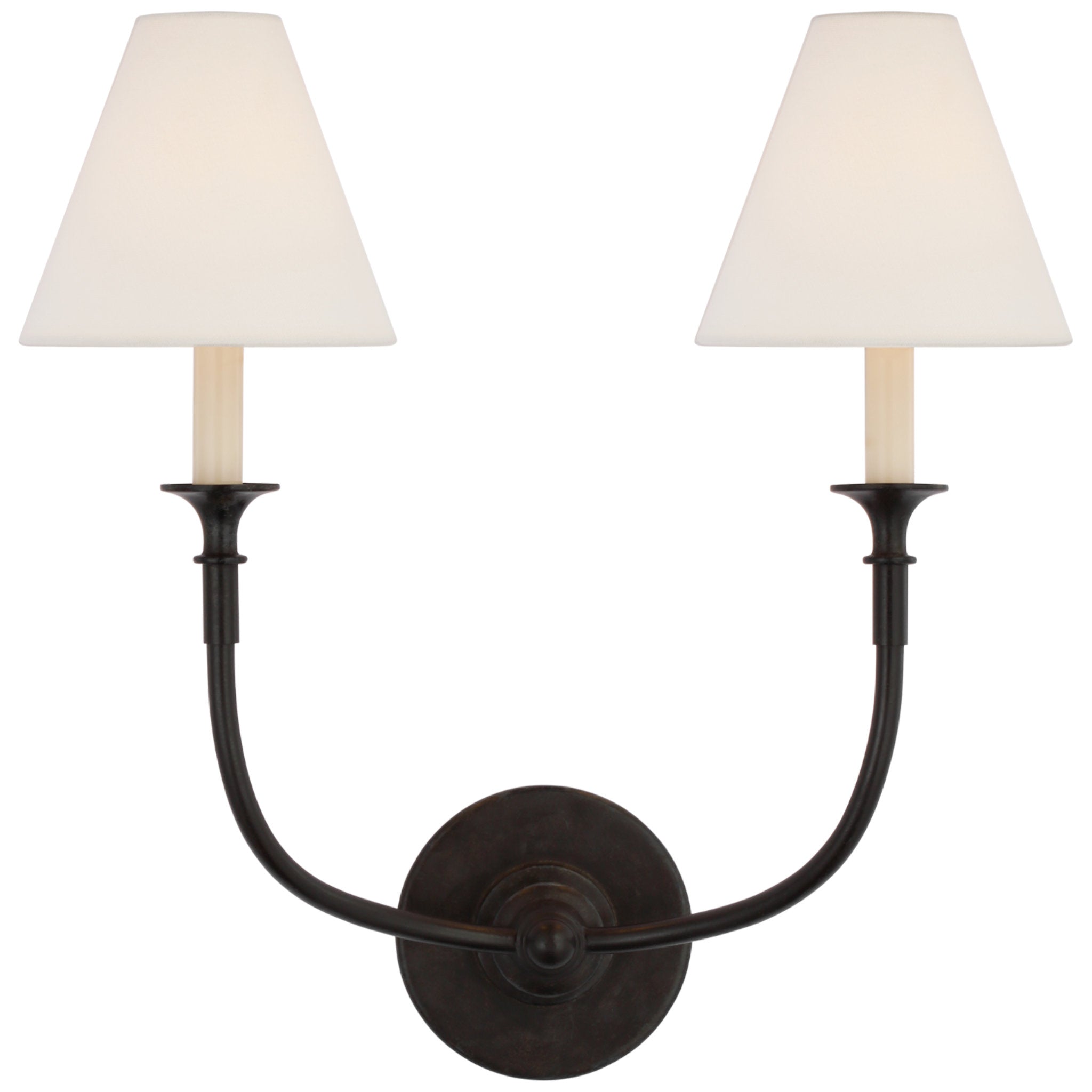 Thomas O'Brien Piaf Double Sconce in Aged Iron with Linen Shades