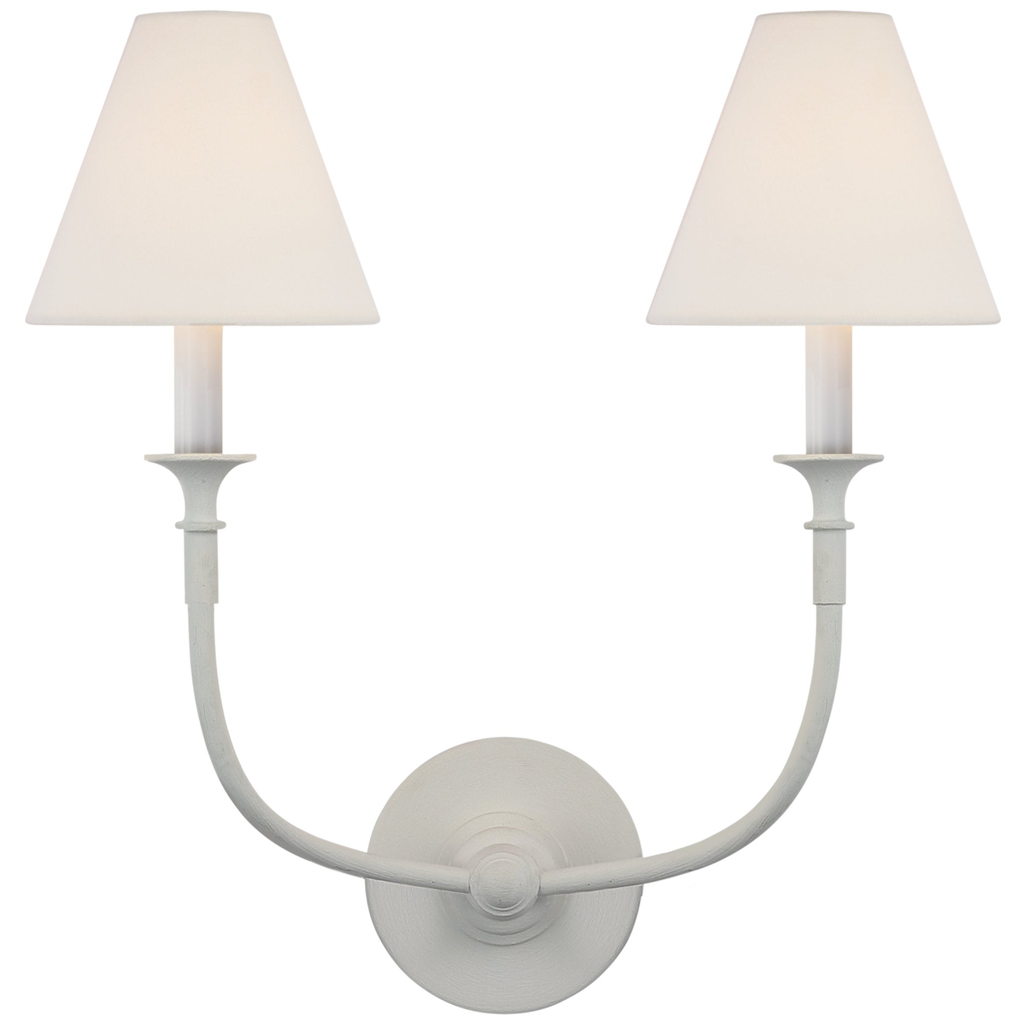 Thomas O'Brien Piaf Double Sconce in Plaster White with Linen Shades