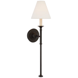 Thomas O'Brien Piaf Large Tail Sconce in Aged Iron with Linen Shade
