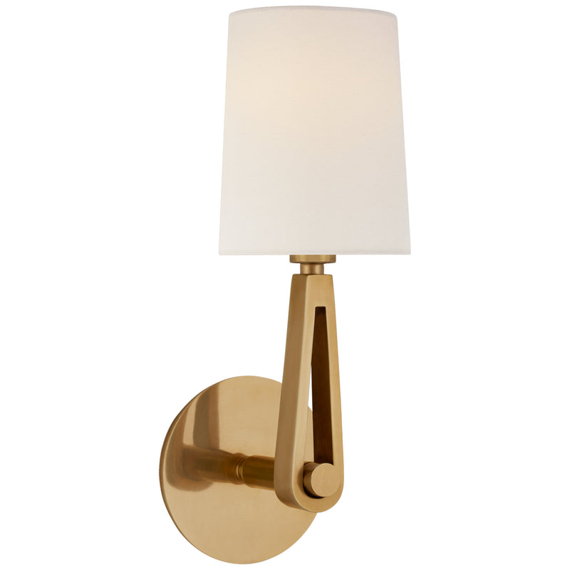 Thomas O'Brien Alpha Single Sconce in Hand-Rubbed Antique Brass with Linen Shade