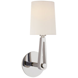 Thomas O'Brien Alpha Single Sconce in Polished Nickel with Linen Shade