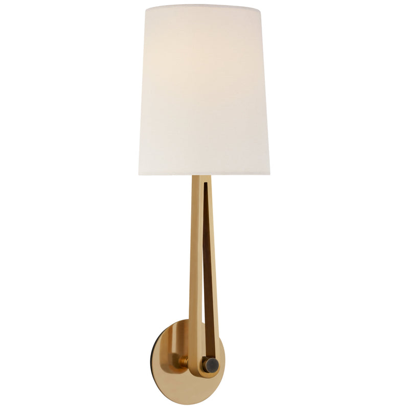 Thomas O'Brien Alpha Large Convertible Sconce in Hand-Rubbed Antique Brass and Bronze with Linen Shade