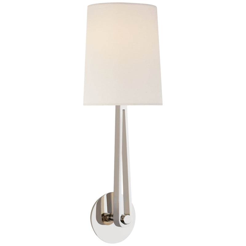Thomas O'Brien Alpha Large Convertible Sconce in Polished Nickel with Linen Shade