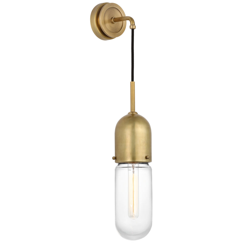 Thomas O'Brien Junio Wall Light in Hand-Rubbed Antique Brass with Clear Glass