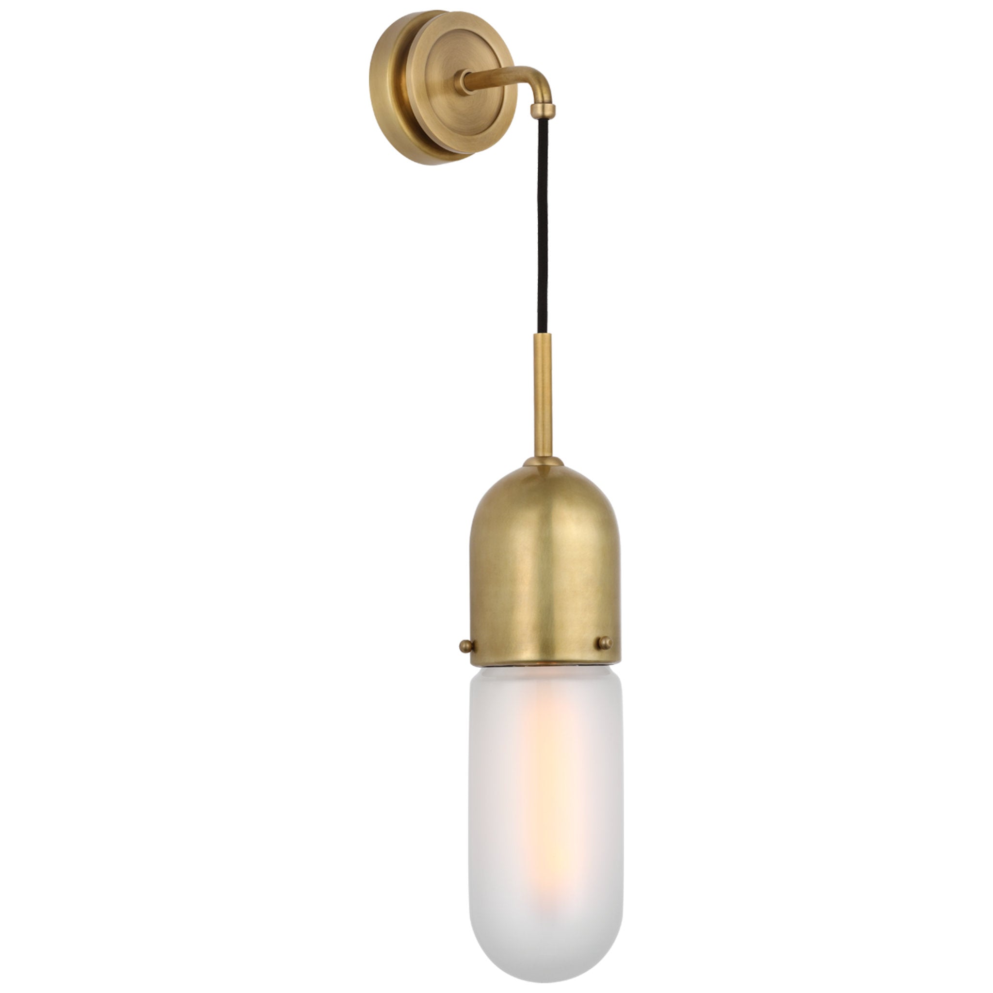 Thomas O'Brien Junio Wall Light in Hand-Rubbed Antique Brass with Frosted Glass W4.25" x H26"
