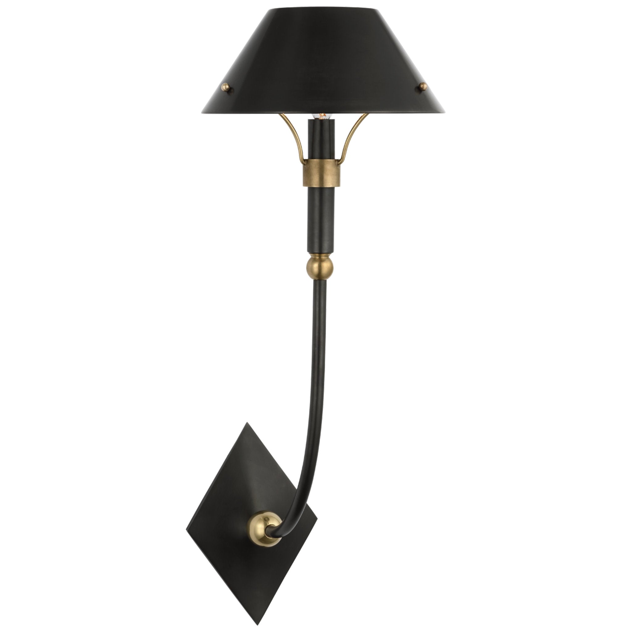 Thomas O'Brien Turlington Large Sconce in Bronze and Hand-Rubbed Antique Brass with Bronze Shade Wall Light W8.75" x H23.75"