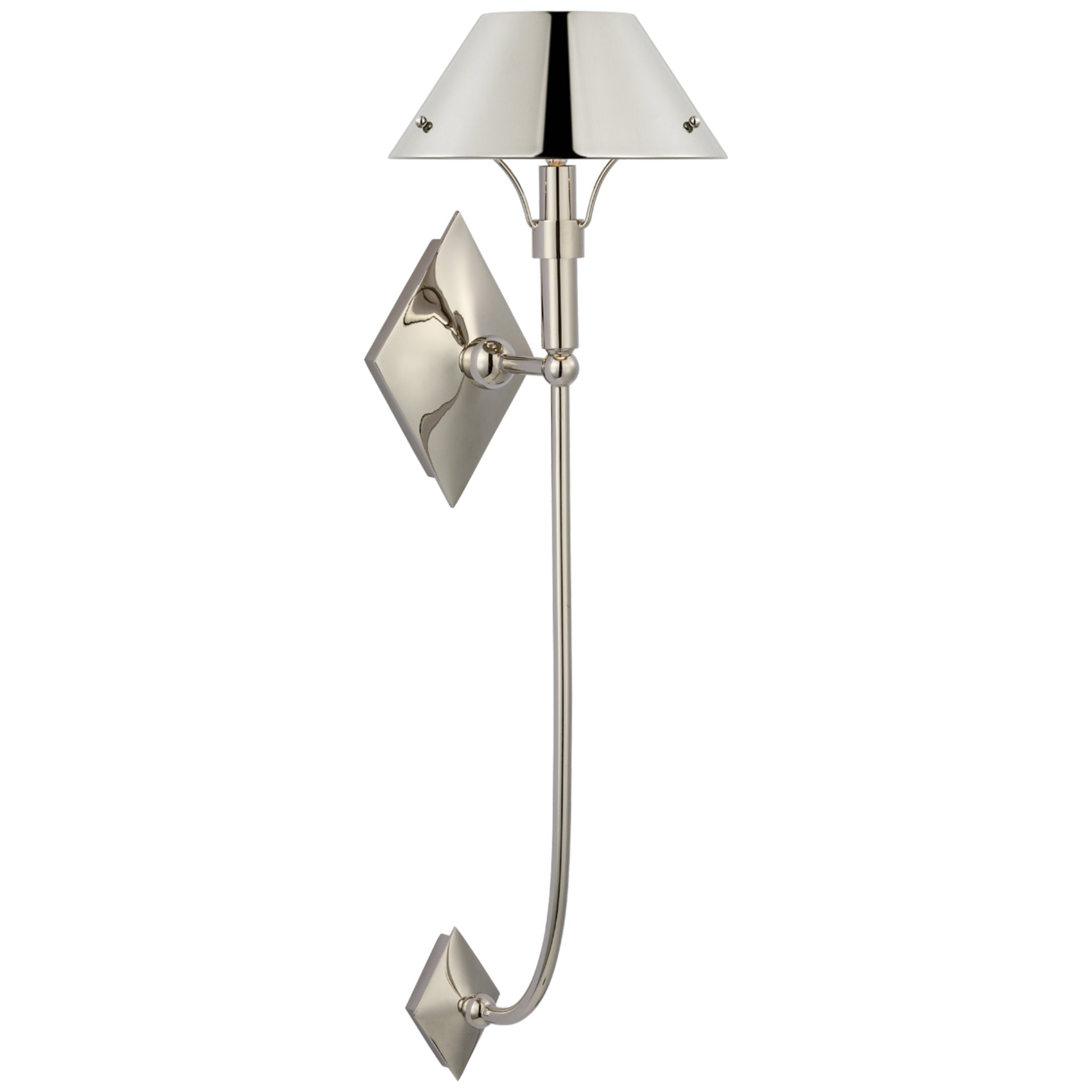 Thomas O'Brien Turlington XL Sconce in Polished Nickel with Polished Nickel Shade Wall Light W8.75" x H30"