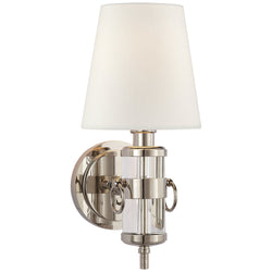 Thomas O'Brien Jonathan Sconce in Crystal with Linen Shade