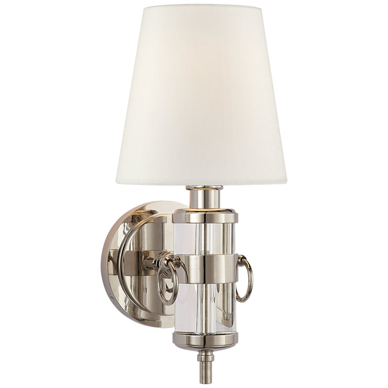 Thomas O'Brien Jonathan Sconce in Crystal with Linen Shade