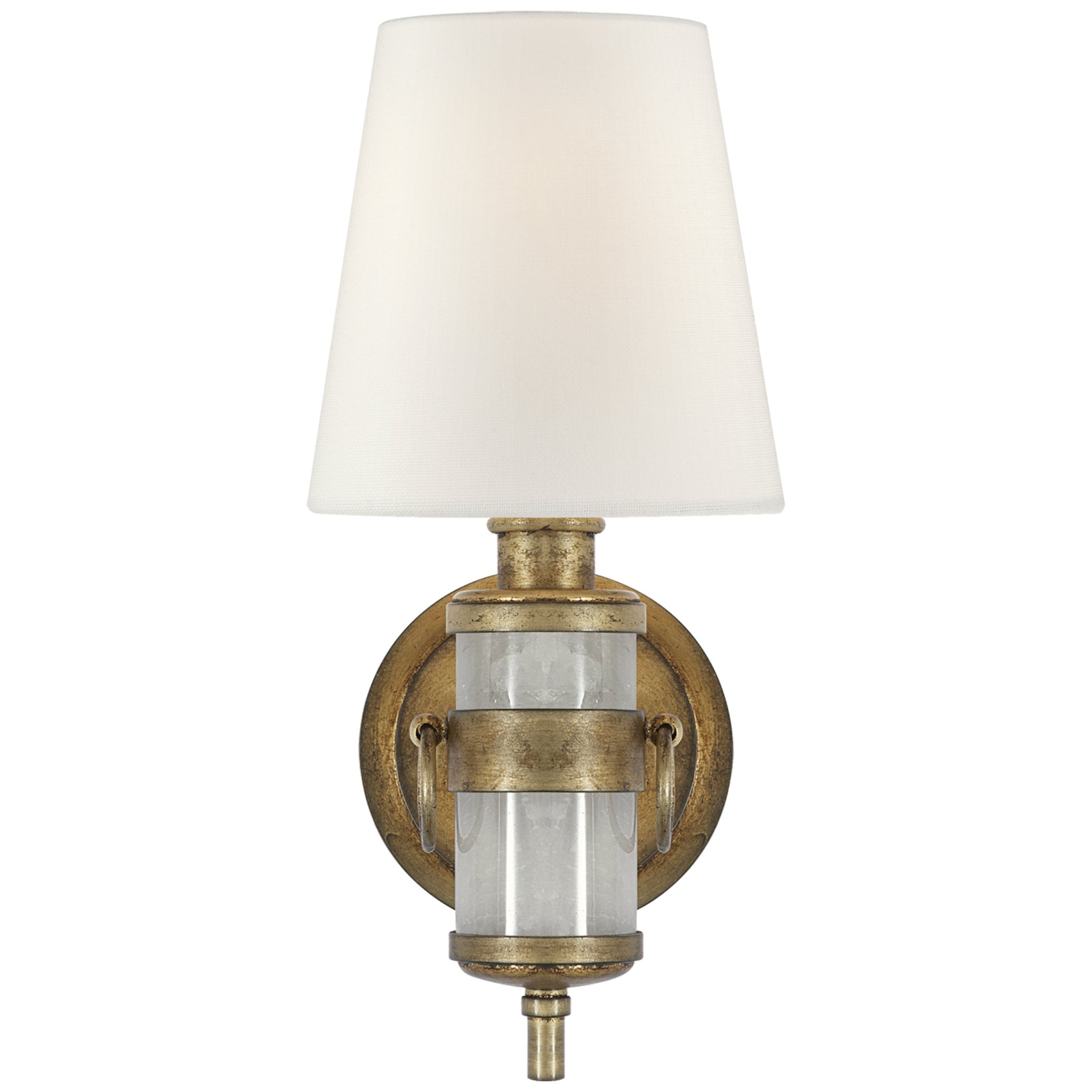 Thomas O'Brien Jonathan Sconce in Quartz with Linen Shade Wall Light W6" x H13.5"