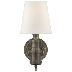 Thomas O'Brien Jonathan Sconce in Sheffield Silver with Linen Shade