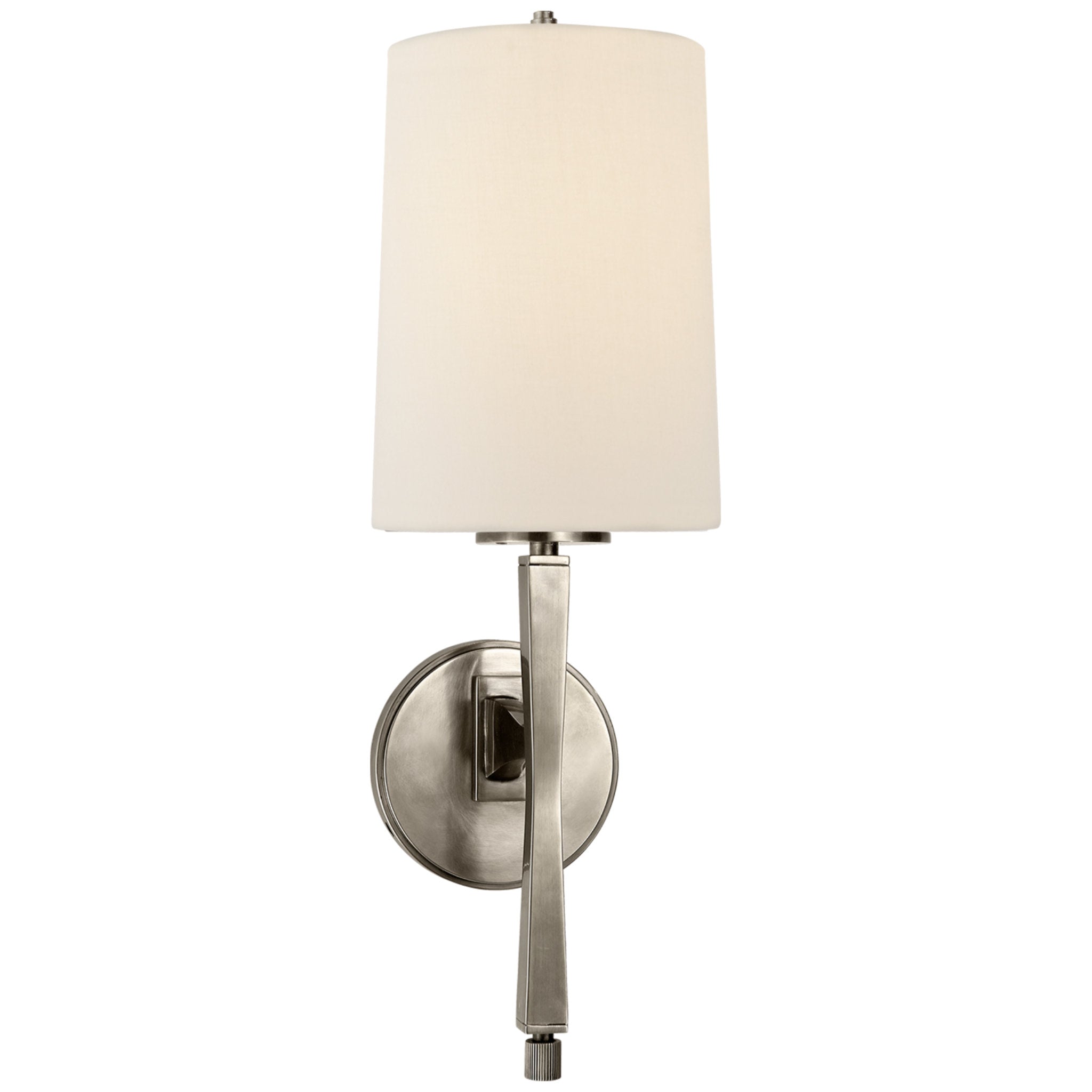 Thomas O'Brien Edie Sconce in Antique Nickel with Linen Shade Wall Light W6" x H18.5"