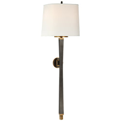 Thomas O'Brien Edie Baluster Sconce in Bronze and Hand-Rubbed Antique Brass with Linen Shade