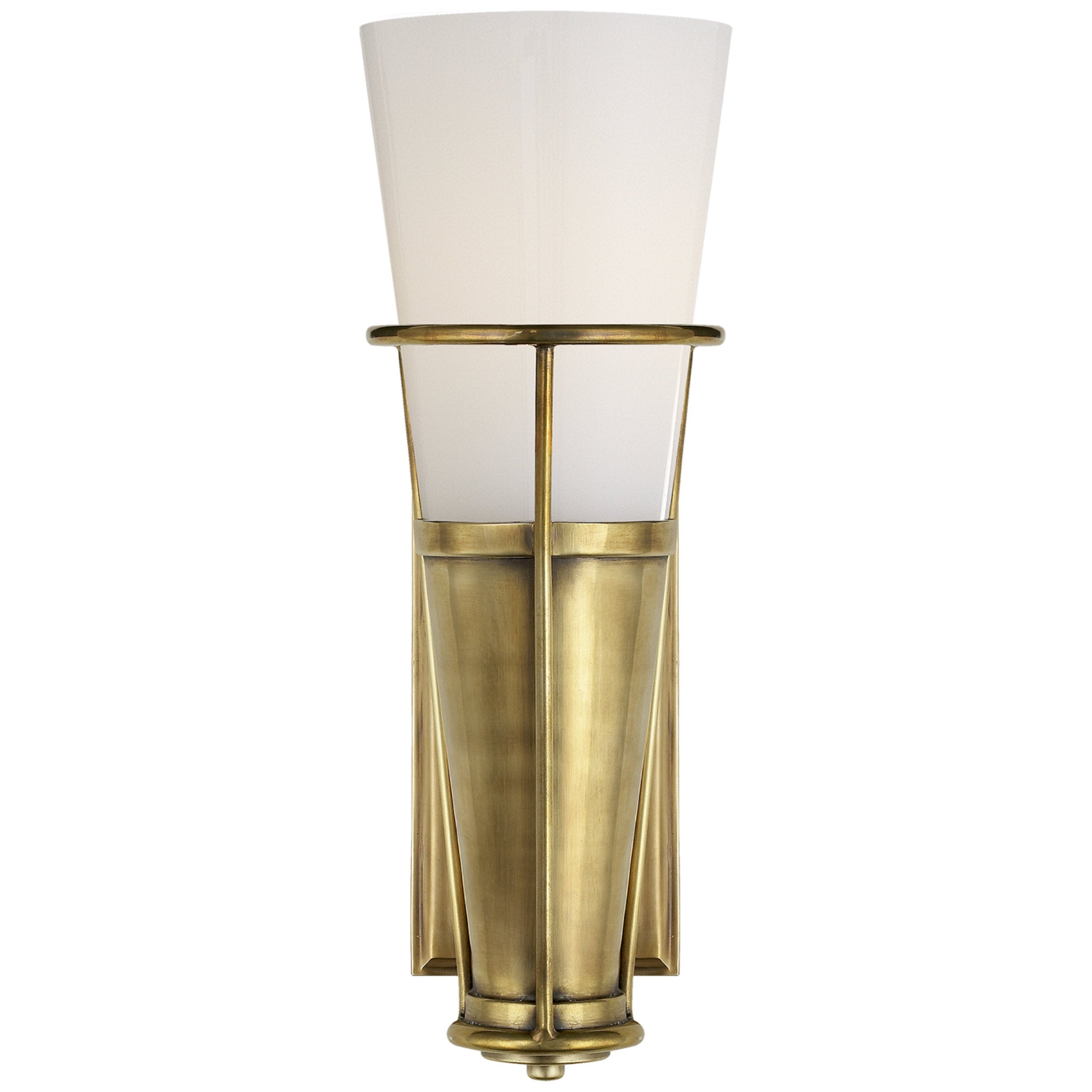 Thomas O'Brien Robinson Single Sconce in Hand-Rubbed Antique Brass with White Glass